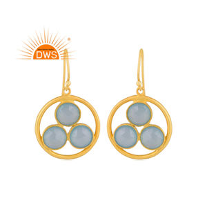 925 argent Sterling 18K plaqué or naturel Aqua calcédoine pierres précieuses crochet boucle d'oreille pour femmes bijoux pour femmes cadeau pour elle - Product Image 1