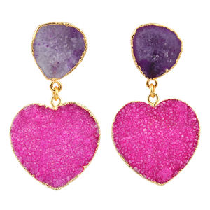 อัญมณีดรูซี่สีม่วงธรรมชาติแบบดรูซี่และสีชมพู,ต่างหูแฮนด์เมดปรับได้แบบห้อยชุบทองด้วยไฟฟ้า - Product Image 2