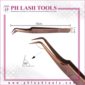 Oro rosa extensión de pestañas volumen pinzas 10mm 75 grado nuevo modelo pinzas para Lash extensiones pinzas de etiqueta privada - Product Image 5