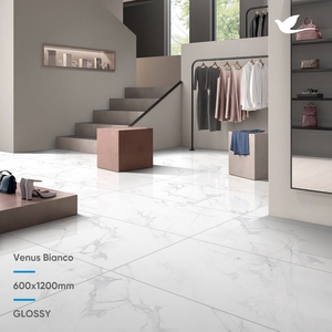 Azulejos de Cerámica Blancos Brillantes para Interiores y Exteriores, Estilo Carrara, Económicos, Europeos, 600x1200mm - Product Image 2