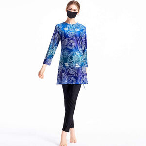 2026 diseñador personalizado de lujo impermeable tela traje de baño 2 uds Hijab ropa de playa para mujeres y niñas musulmanas con estampado de logotipo frontal - Product Image 6