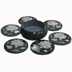 ชุดที่รองแก้วลายหินอ่อนทรงกลมพร้อมที่จับ6ชิ้นถาดรองแก้วชาดีไซน์ใหม่ล่าสุด - Product Image 1