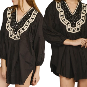 Women's Exclusive Vintage Style Kaftan Dress Casual Long Arm XS Embroidered Solid Pattern Breathable Cloth Natural Plus Clothes - Product Image 1