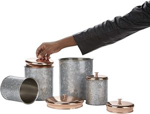 Grey Metal Galvanized Storage Container with Wooden Handle Perfect <b>for</b> Stylish Home Decor and <b>Organizing</b> Solutions - Product Image 3