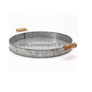 Plat de service de nourriture indienne de qualité supérieure plateau en bois Base galvanisée plateau de service de petit déjeuner hexagonal dernière conception café - Product Image 2