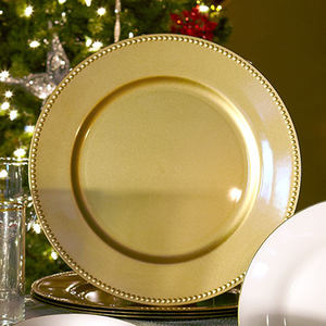 Plateau rond en métal pour service, grande assiette chargeur décorative de service alimentaire à texture martelée, table à manger décorative, 1 pièce - Product Image 5