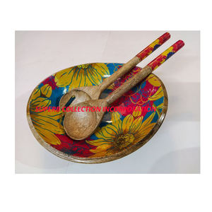 Bols de service en bois imprimés de fleurs de service avec cuillère et fourchette Design et taille personnalisés disponibles - Product Image 2