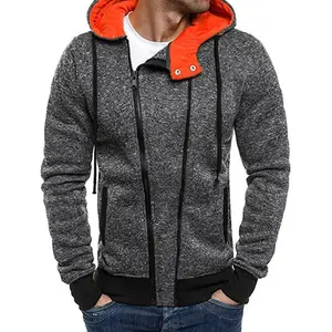 Wholesale Custom Hot Sale Mens Stylish Zipper Design Casual Hoodies Hit Color Hooded Slim Fit Zip Up Sweatshirt Hoodies