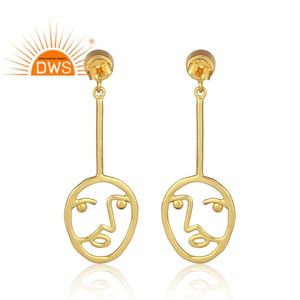 Beautiful Face Design Earrings Flashy Labradorite Gemstone Earrings Wholesale Gold Plated Silver Jewelry - Product Image 3