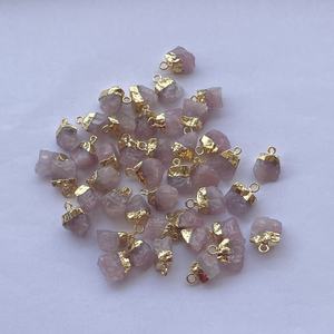 Colgante de cuarzo rosa Natural, Conector de piedra rugosa, Plata de Ley 925, oro, galvanoplastia, Gema en crudo, joyería a la moda - Product Image 3