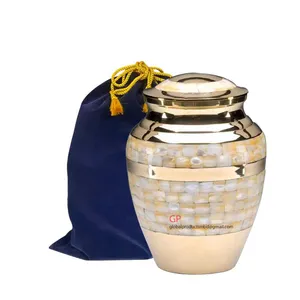 100% eco friendly urn with mother of pearl tradition design high quality metal urns funeral pot