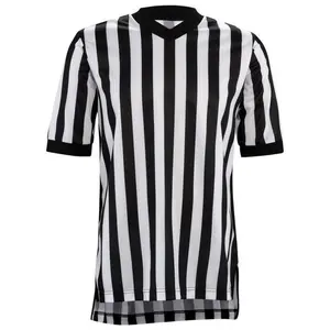 Siyah ve beyaz şerit hakem/hakem forması erkek basket topu şerit hakem gömlek futbol hakem v yaka tişört fermuar T-Shirt