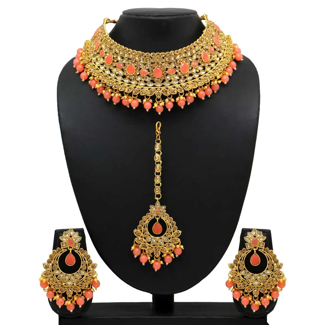 Assorted Color Kundan Polki Choker Necklace Set For Women