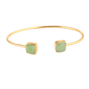 สร้อยข้อมือลูกปัดหินสีเขียวอ่อนแบบเหลี่ยมเพชรพลอยชุบทอง24K สร้อยข้อมือปรับได้ - Product Image 4