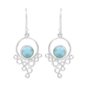 Solide Pur 925 Sterling Argent Rhodium Plaqué Léger Pierres Précieuses Larimar Crochets Boucles D'oreilles Fine Jewelry pour Femmes Enfants - Product Image 4