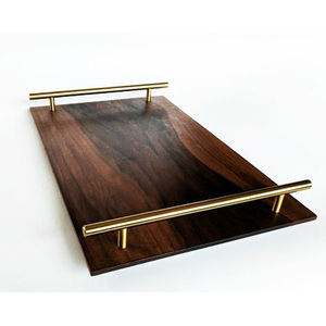 Plateau de service en bois de forme ovale domestique poignée en métal plateau de service décoratif au chocolat de la plus haute qualité pour hôtel 2025 - Product Image 3