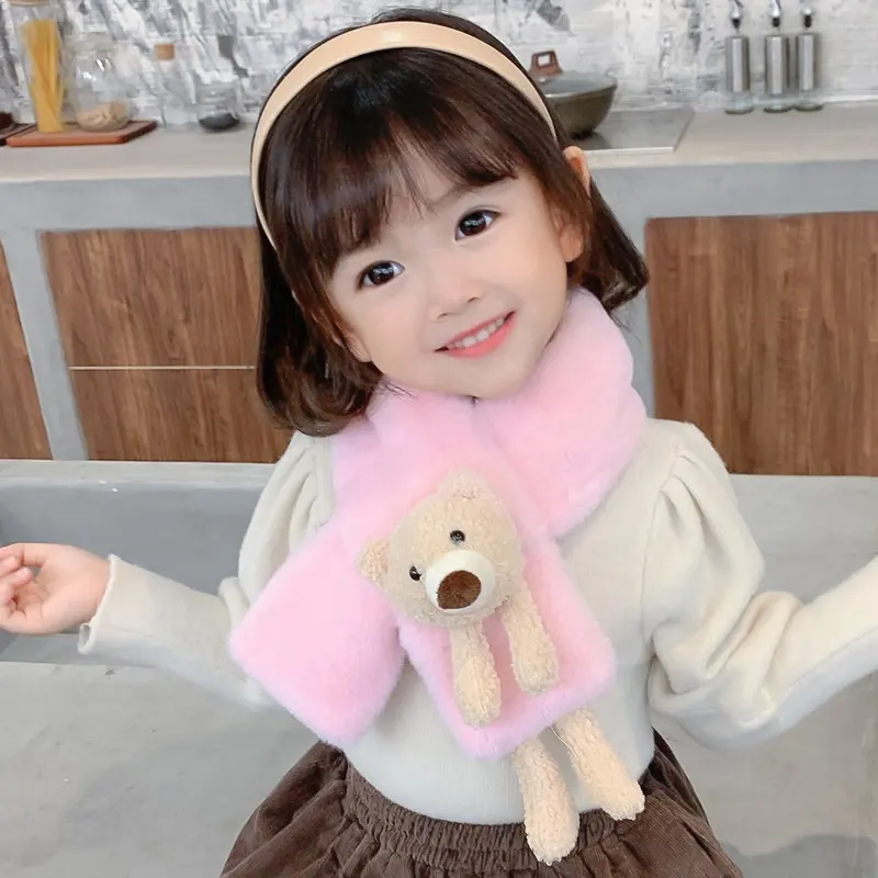 韓国の無地の子供のスカーフウサギの毛皮かわいいクマの漫画の女の子のためのヘアスカーフ男の子子供冬のネックスカーフ