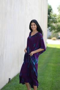 Caftán de algodón con tinte de corbata largo para mujer, ropa India de manga larga con escote en v, estilo bohemio, venta al por mayor - Product Image 3