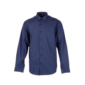 Venta al por mayor de encargo <span class=keywords><strong>azul</strong></span> <span class=keywords><strong>marino</strong></span> de algodón polivinílico <span class=keywords><strong>para</strong></span> hombre de manga larga Oem Hotel uniforme <span class=keywords><strong>camisa</strong></span> - Product Image 1