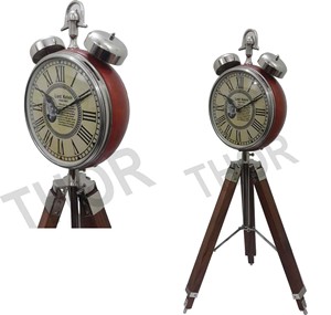 Decorative Table Clock Chrome Finishes Brown Clock on Tripod Wood Stand Office School Leather Table Clock Study Room Home Decor - Product Image 1