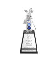 Trophée de golf en fer chromé sur mesure Crystocraft, gravé au laser UV, impression sérigraphique, art populaire, sport, Europe