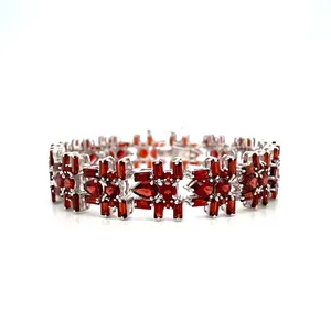 New Design Natural Garnet Gemstone 925 Sterling Silver Handmade Bracelets Jewelry