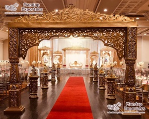 Dazzling Bollywood Wedding Golden Mandap Gate Gorgeous Wedding Mandap Entry FRP Gate Decor FRP Golden Decorative Wedding Gate - Product Image 1