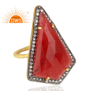 Pretty Looking Sterling <b>925</b> <b>Silver</b> Cocktail <b>Ring</b> For Gift 22k Gold Plated Jewelry Supplier Classic Collection - Product Image 2