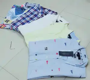 Bangladesch Lager Lot Fabrik Übrig Gebliebenen Bekleidung Überschuss Marken Etiketten Mens Drehen unten Halb Baumwolle Taste Dachte Sommer Shirts