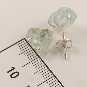 Boucles d'oreilles en argent sterling massif 925 avec pierres précieuses naturelles brutes aigue-marine de créateur faites à la main bijoux pour femmes - Product Image 2