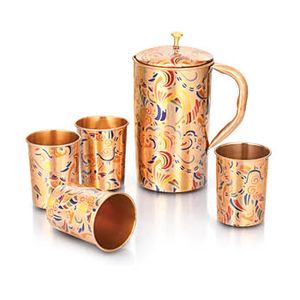 Carafe carafe en cuivre pur Antique, jeu de 2 tartes, Design imprimé, pour cadeaux d'entreprise, vente en gros - Product Image 1