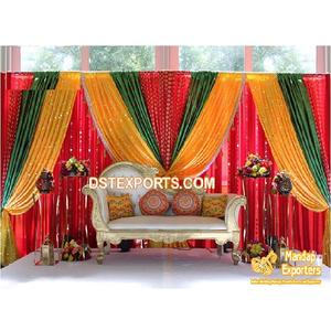 Colorful Shiny Wedding Backdrop Drapes Muslim Mehndi Night Wedding Colorful Drapes Muslim Function Wedding Backdrop Curtain - Product Image 1