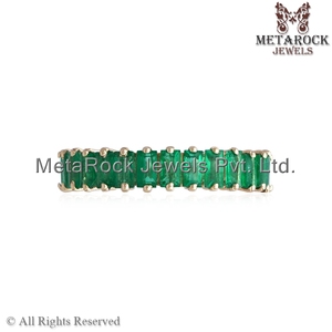 ครึ่งวง Baguette ตัดพลอยมรกตธรรมชาติ14K สีเหลืองทองแฮนด์เมดแหวนนิรันดร์ของขวัญเครื่องประดับสำหรับเธอ - Product Image 2