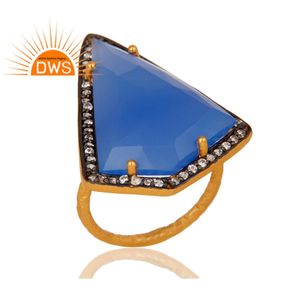 Calcédonie bleue naturelle, bague en Zircon blanc, plaqué or, argent Sterling 14k, vente en gros, offre spéciale - Product Image 2