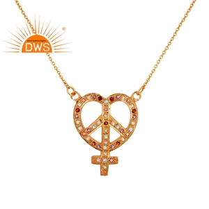 Colgante de Plata de Ley 925 y oro de 18 quilates con múltiples piedras preciosas, cadena con colgante de símbolo de la paz, venta al por mayor - Product Image 1