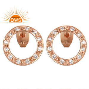 Beautiful White Zircon <b>Set</b> Earrings Hollow Circle Design <b>Rose</b> <b>Gold</b> Plated Brass Studs Fashion Jewelry Suppliers - Product Image 1