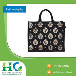 กระเป๋าปอกระเจาทำมือแฟชั่นพร้อมที่จับซิปกระเป๋าช้อปปิ้งอเนกประสงค์สีดำสำหรับโปรโมชั่นจากอินเดีย - Product Image 4