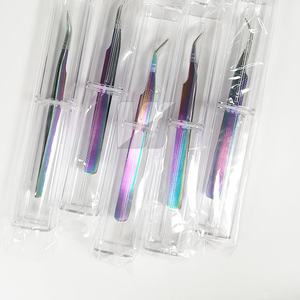 Pinzas profesionales de Extensión de pestañas de acero inoxidable arcoíris de alta calidad, logotipo personalizado, punta de volumen, uso de pestañas sostenible - Product Image 3