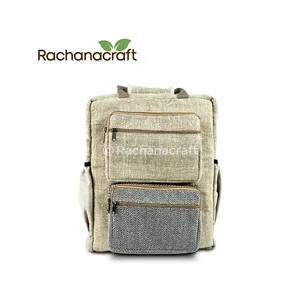 100% Pure Hemp Natural White Box Pocket Vegan Backpack Large Size for Travel Made in Nepal Factory Wholesale