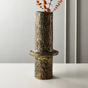 Металлическая текстурированная бронза затененный уникальный дизайн Горячая Распродажа Новый стиль алюминиевая Свадебная Золотая ваза цветок