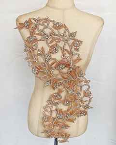 Aplique de encaje con cuentas de diamantes de imitación, bordado de flores de colores 3D con lentejuelas, tejido de encaje artesanal para ropa - Product Image 4