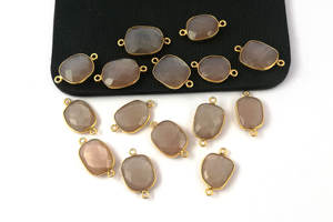 Gold Plated Chocolate Moonstone Gemstone Bezel Set Connectors Free Form Size 2 Loop <b>Bracelet</b> Making Charms - Product Image 3