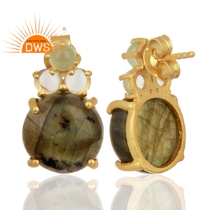 ต่างหูลาบราโดไรต์และแคลซิโดนีสำหรับผู้หญิง ต่างหูเงินชุบทอง ผู้จำหน่ายเครื่องประดับ - Product Image 3