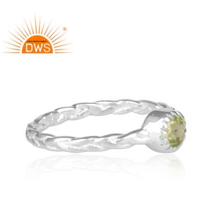 Anillo de Plata de Ley 925 martillado a mano para mujer, sortija trenzada de piedras preciosas de peridoto de diseño fino - Product Image 3