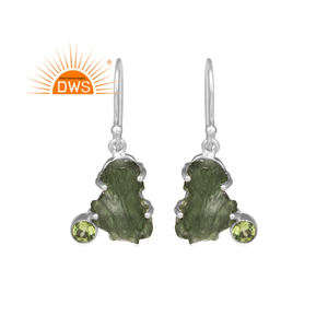 Boucles d'oreilles pendantes en argent 925 sterling, pérpidon naturel et pierre précieuse brute, fabrication de bijoux - Product Image 1