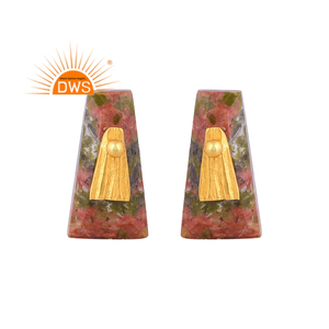 925สเตอริงเงินธรรมชาติ unakite แกนเครื่องประดับต่างหูสำหรับผู้หญิงของขวัญสำหรับต่างหูปาร์ตี้ของเธอ - Product Image 1