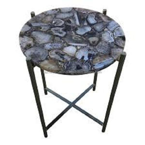 Mesa auxiliar con base de metal galvanizado con tapa de mármol, mesas de centro elegantes para decoración del hogar disponibles para la venta - Product Image 2