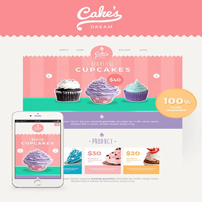 ケーキショップのウェブサイトとモバイルアプリのデザインと開発