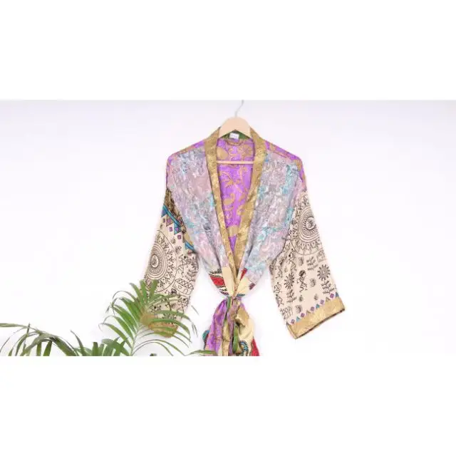 Ấn Độ Vintage Silk Kimono Mặc Áo Choàng Beachwear Phù Dâu, Áo Choàng Tắm, Lụa Saree Kimono, Ngủ Maxi Phụ Nữ Kimono Robe