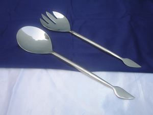 Juego Premium de 2 servidores de ensalada Juego de cubiertos decorativos indios hechos a mano S. Juego de cubiertos de acero pulido brillante/niquelado - Product Image 5